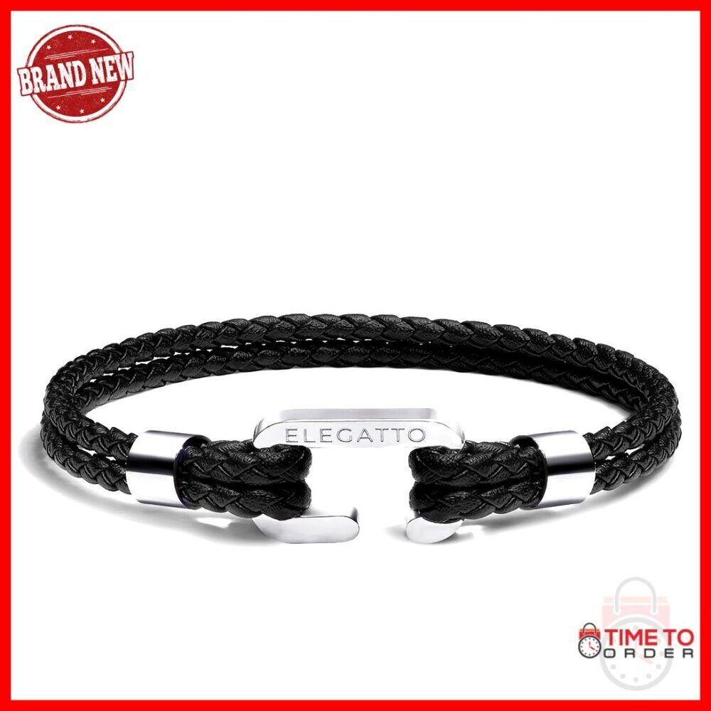 Men's Leather Bracelet with Sterling Silver Closure, Modern Design